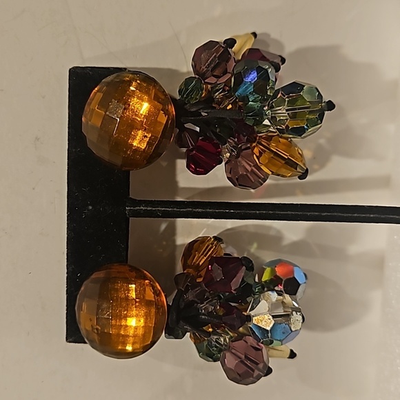 Colored Crystal Beads & AB Beads on Clip-on Earrings - Picture 1 of 6